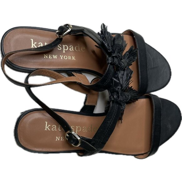 KATE SPADE NEW YORK LA DANSE Black Leather Tassel Flat Ankle Strap Sandals 10B - Picture 7 of 8